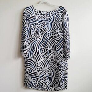 Lilli Sucre 100% Silk Knee Length Shift 3/4 Sleeve Print Dress